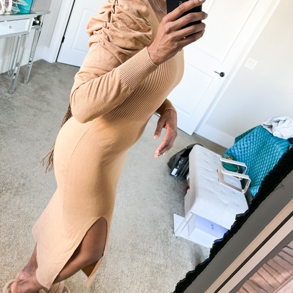ASOS knitted nude volume sleeve maxi dress - Picture 5 of 8